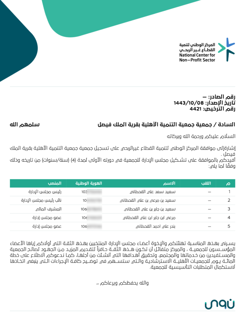 خطاب اعتماد مجلس الادارة